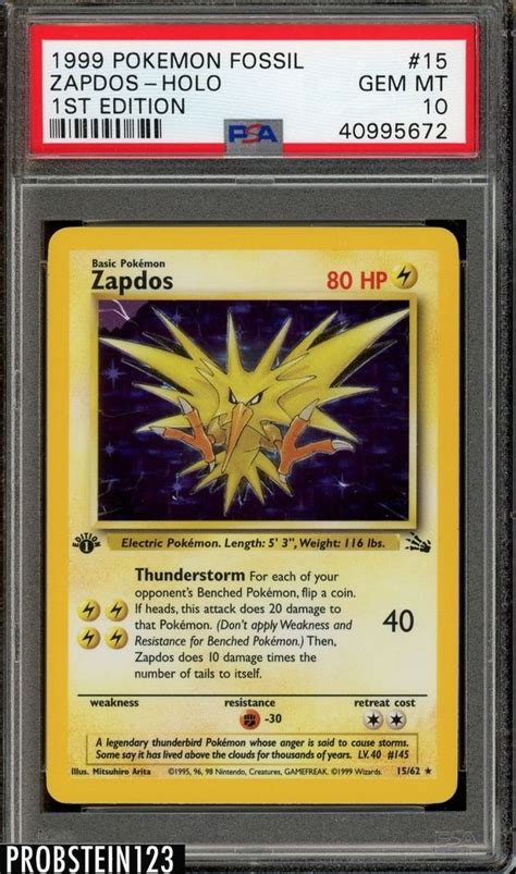 No more then 6 energy cards in each lot unless requesting more! 1999 Pokemon Fossil 1st Edition #15 Zapdos Holo PSA 10 GEM ...