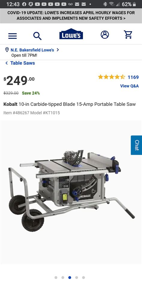 Kobalt 10 In Carbide Tipped Blade 15 Amp Portable Table Saw For Sale In