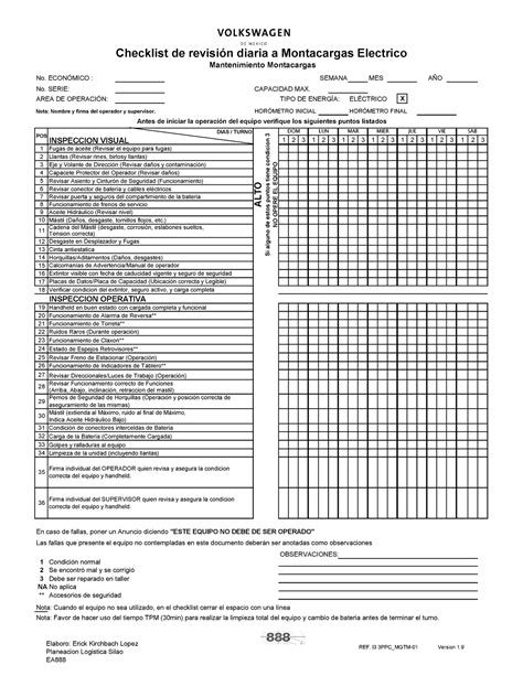Formato De Check List En Excel Montacargas Kulturaupice