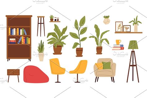Cartoon Furniture Room Furnitures Pre Designed Vector Graphics