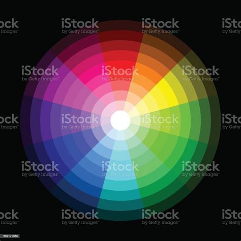 Rgb Color Wheel From Dark To Light On Black Background Stock Vector Art