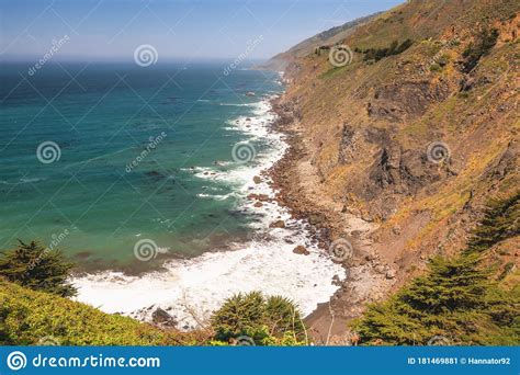 Scenic View Of Cliffs And Pacific Ocean Big Sur Ca Stock Image
