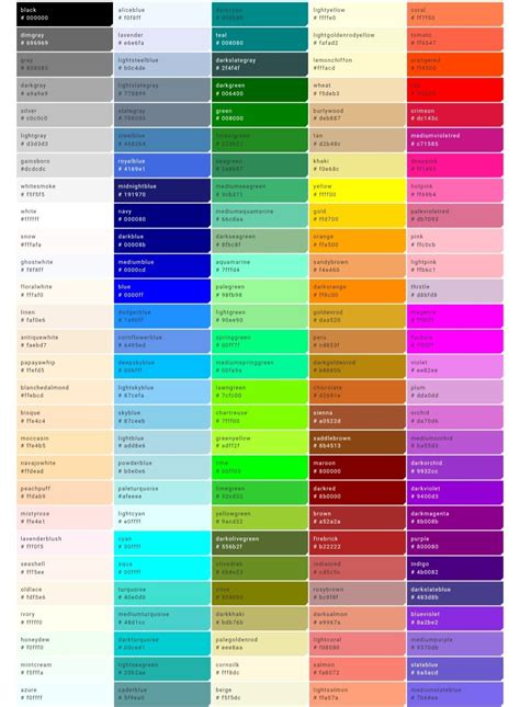 A Color Chart With Different Colors And Numbers In Each Section