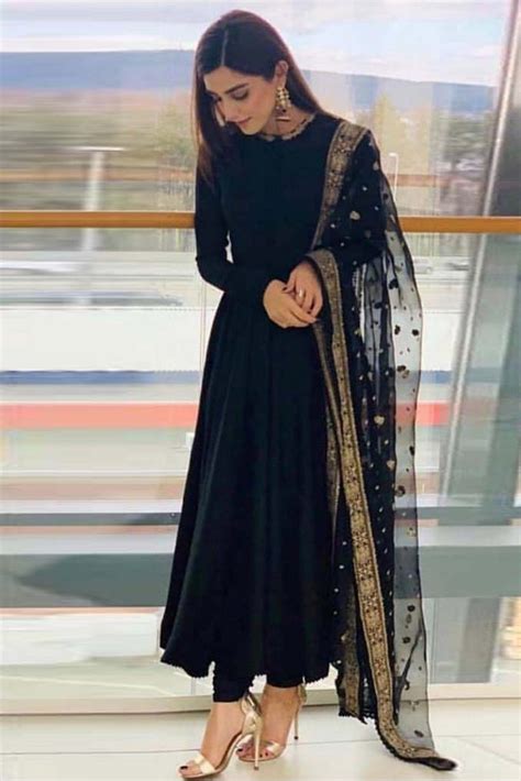 Georgette Embroidery Anarkali Suit In Black Colour Indian Gowns Dresses Casual Indian Fashion