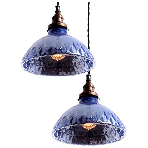 Matching Pair Of Quilted Blue Mercury Glass Pendant Lights At 1stdibs