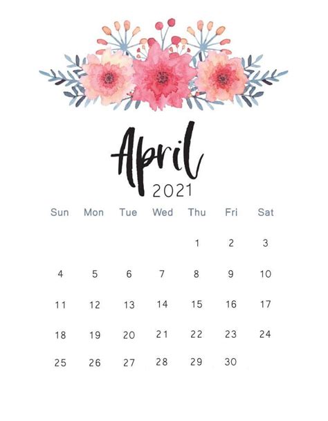 Free Download Floral April 2021 Wall Calendar Calendar Template