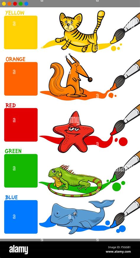 Cartoon Illustration Of Primary Colors With Animalseducational Set For