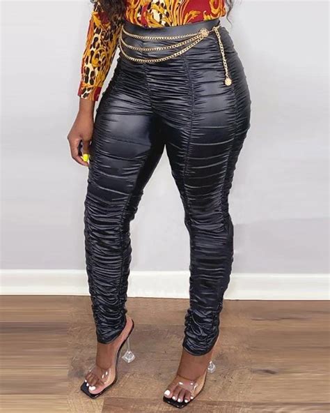 ruched high waist leather pu pants online discover hottest trend fashion at