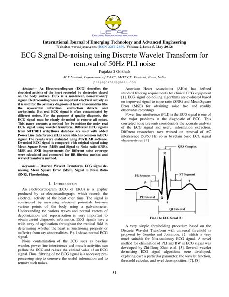 Pdf Ecg Signal De Noising Using Discrete Wavelet Transform For