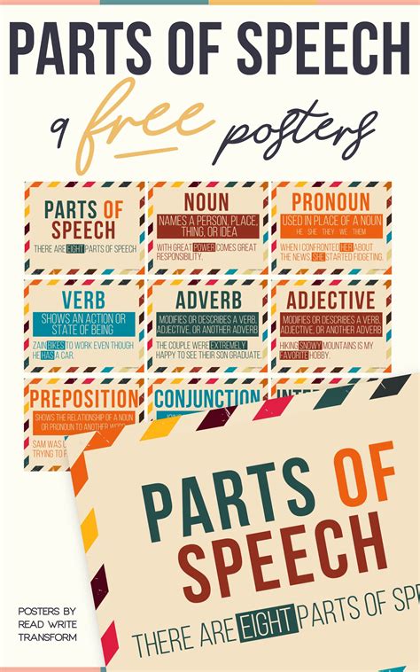 Free 8 Parts Of Speech Posters In Vintage Colors Perfect For Middle