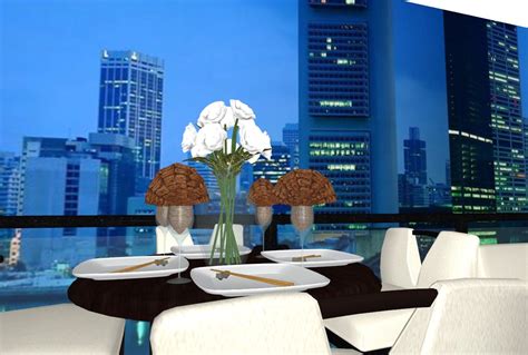 3dream 3d Layout Of Bacony Dining Area With A City Scape Photo As A