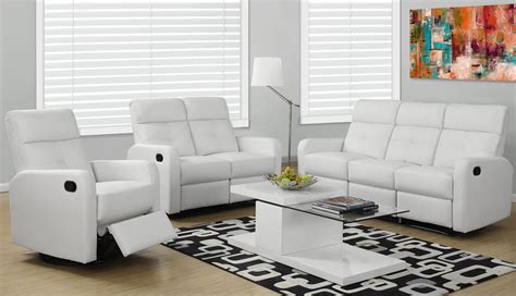 85wh 3 White Bonded Leather Reclining Living Room Set From Monarch