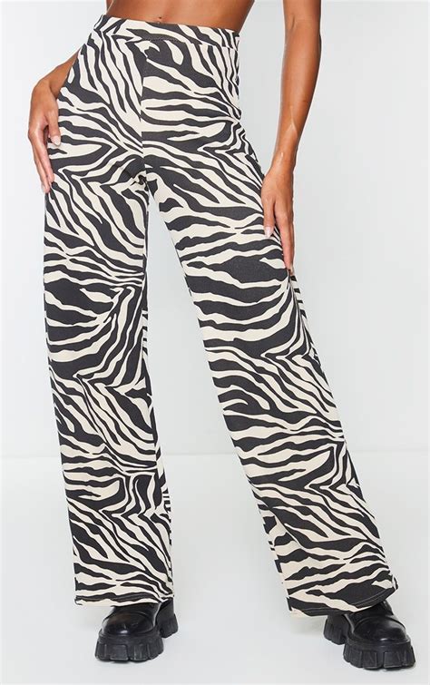 Stone Zebra Print Wide Leg Trousers Zebra Print Clothes Wide Leg Trousers Printed Wide Leg Pants