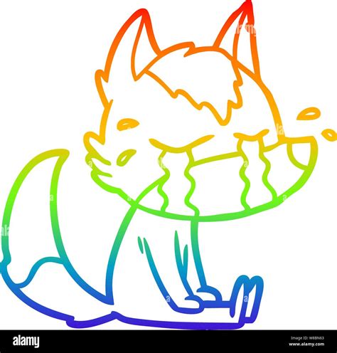 Rainbow Gradient Line Drawing Of A Cartoon Crying Wolf Stock Vector