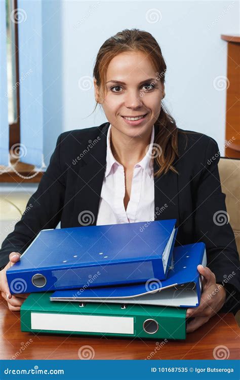 Business Woman Working In The Office With Folders Stock Image Image Of Documents Beautiful