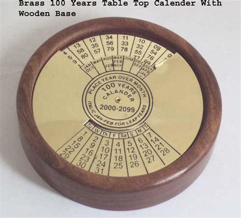 Brass 100 Years Perpetual Calendar With Wooden Base Perpetual
