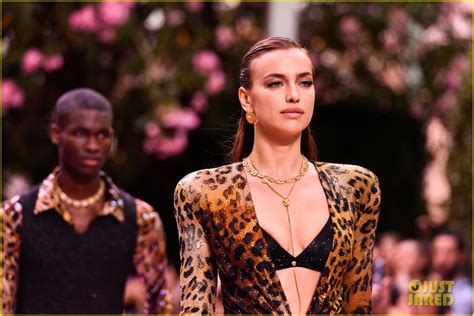 Irina Shayk Stuns In Versace S Milan Show Next To Bella Gigi Hadid