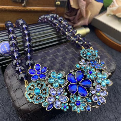 Heidi Daus Blue Crystal Flowers Necklace Ebay