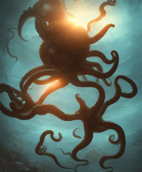 Krea Ai Giant Octopus Grabbing A Small Submarine Underwate