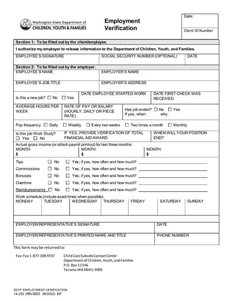 Dcyf Form 14 252 Download Fillable Pdf Or Fill Online Employment