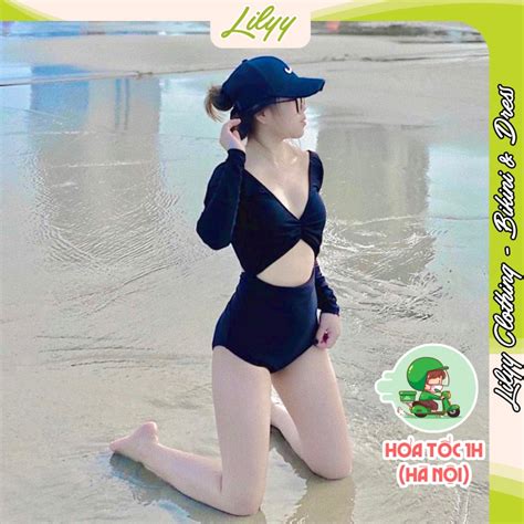Bikini đi Biển 1 Mảnh Lily Bộ đồ Bơi Jum Nữ Tay Dài Khoét Lưng Khoét Ngực Bkn05 Shopee Việt Nam