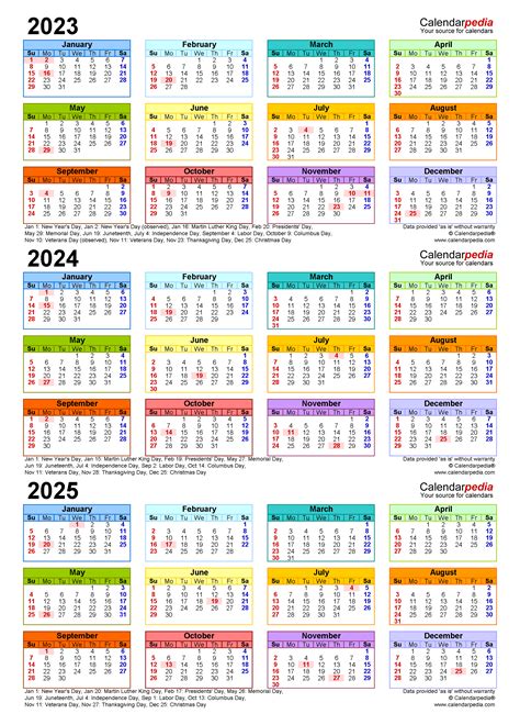 2023 2025 Three Year Calendar Free Printable Word Templates