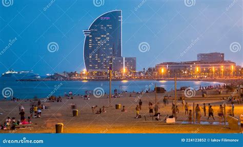 Barceloneta Beach In Summer Night Editorial Photography Image Of
