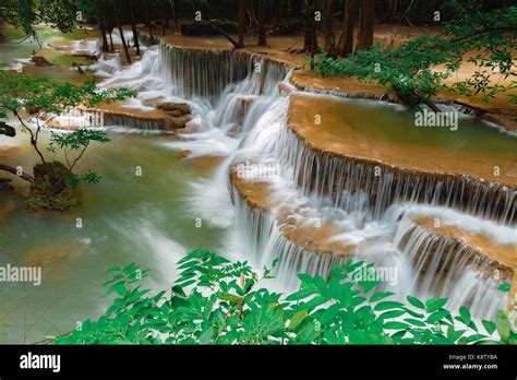 Huay Mae Kamin Waterfall Beautiful Waterfall In Rainforest At
