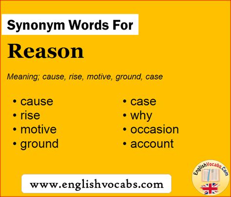 Synonym For Reason What Is Synonym Word Reason English Vocabs