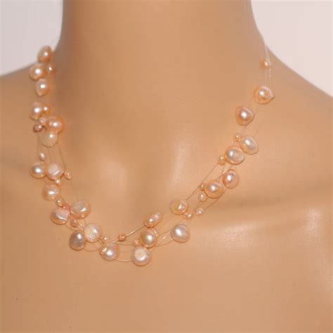 Fashion Freshwater Pink Pearl Necklace Jewelry For Women Multi Strand Choker Pearl Necklace