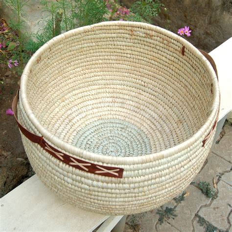Large African Storage Basket With Leather Handles • Afrimod