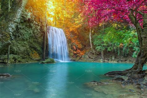 Erawan Waterfall In Deep Forest ~ Nature Photos ~ Creative Market