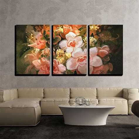 Wall26 3 Piece Canvas Wall Art Illustration Beautiful Flowers Color