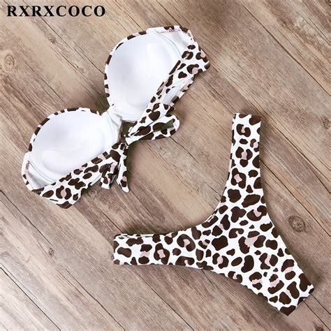 Rxrxcoco 2019 Hot Leopard Swimwear Women Bikini Set Sexy Bandage Thong