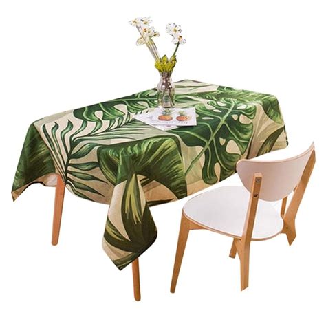Tropical Plants Pattern Linen Waterproof Tablecloths Decorative Home