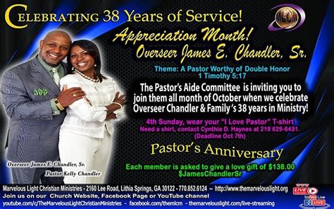 Overseer And Pastor Chandlers 38th Anniversary Celebration — The