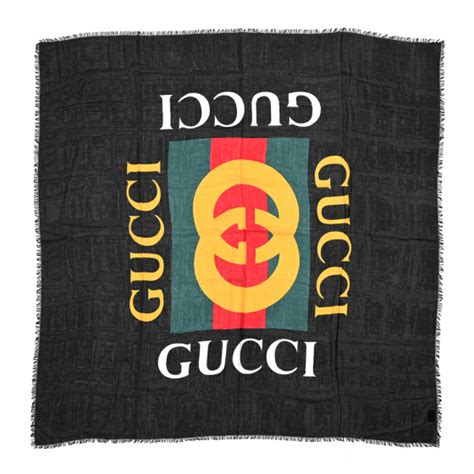 Gucci Modal Silk Coco Capitan Logo Square Scarf Black 1116787