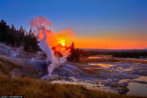Norris Geyser Basin At Sunset Yellowstone National Park Hdr
