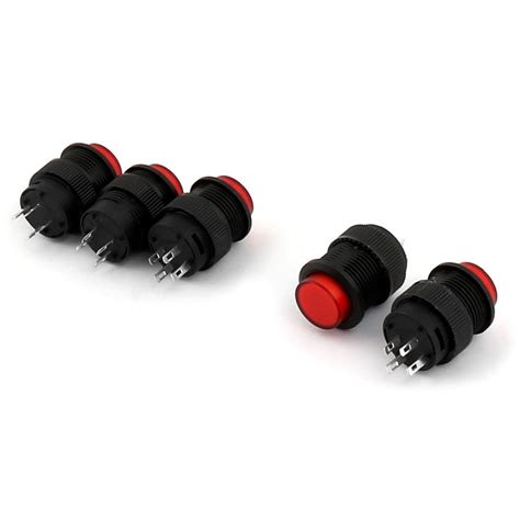5 Pcs 4 Terminal Flush Mount Spst Momentary Push Button Switch Red Ac