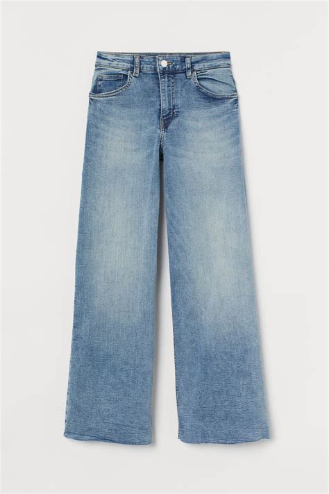 Wide Leg Cropped Jeans High Waist Ankle Length Light Denim Blue Ladies Handm Ca
