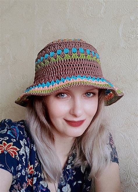 Crochet Bucket Hat Cotton Brim Hat Hipster Hippie Colorful Etsy