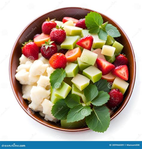 Bowl With Fresh Fruit And Vegetables On A White Background Ai