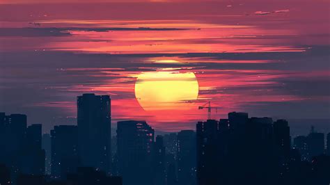 Wallpaper Artwork Aenami Digital Art Sunset Dawn City Clouds
