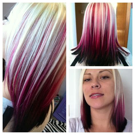 Blonde Hair With Pink And Black Streaks