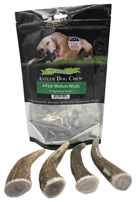 Deluxe Naturals Elk Antler Dog Chew 4 Pack Medium Whole Antlers