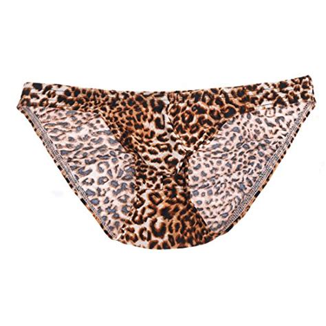 Tiaobug Sexy Mens Underwear Leopard Print Bulge Pouch Briefs Bikini Swimwear Panties Panty
