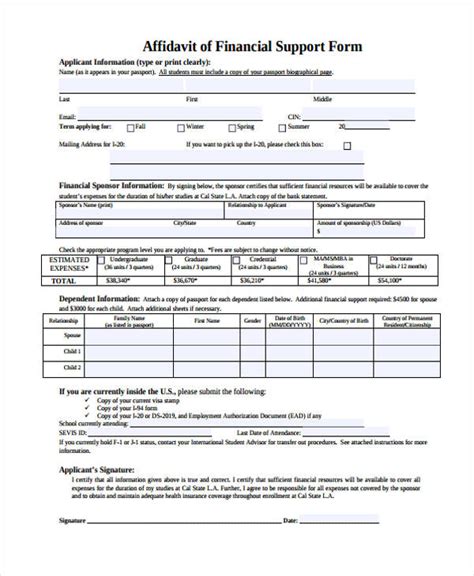 Free 10 Affidavit Support Forms In Pdf Ms Word