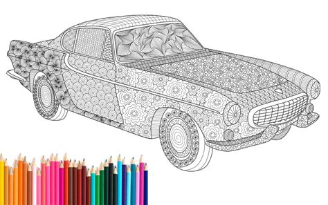 Cars to print and color. PDF printable, Adult Coloring Page, Zentangle, Volvo P1800 ...