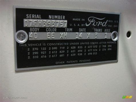 1957 Ford Thunderbird Convertible Info Tag Photos