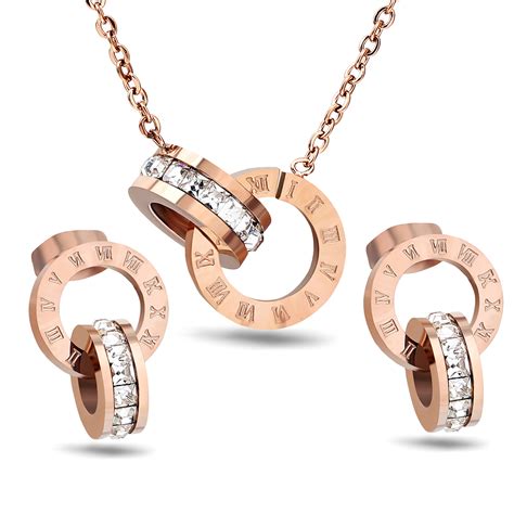 Hot Selling Stainless Steel Jewelry Set Rose Gold Color Roman Earringandnecklace For Women Wedding